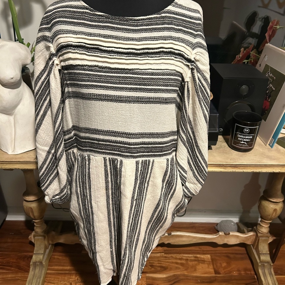 Free People - Cotton Striped Black and White Long Sleeve Dress